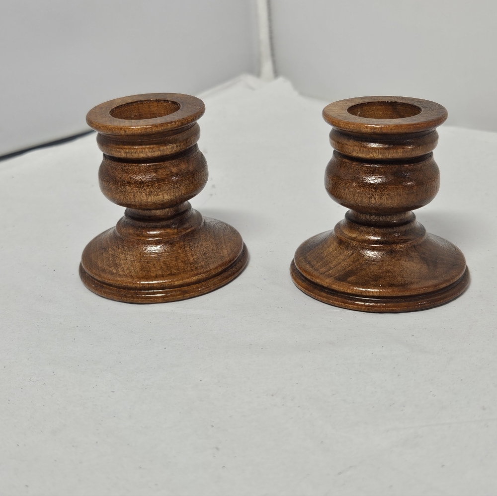 Vintage Small Turned Wood Wooden Candle Holders Candlesticks - Picture 3 of 8